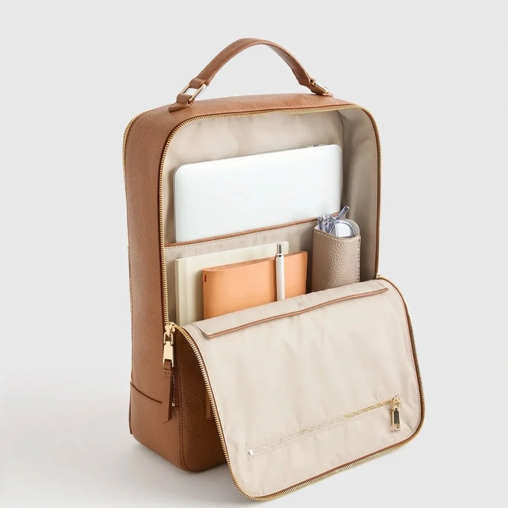 Quince NWOT Marlow Italian Leather Laptop Backpack in Cognac
